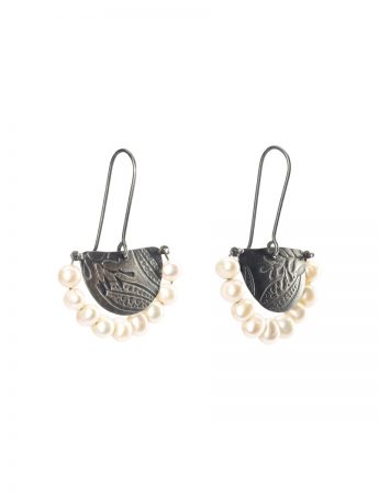 Leaf Imprint Earrings – Blackened Silver & Freshwater Pearls