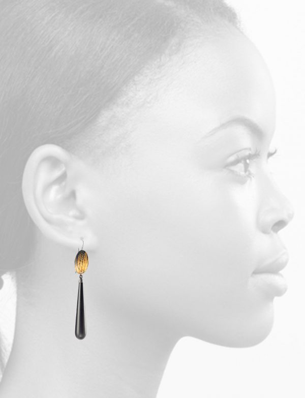 Long Hakea Earrings – Blackened Silver & Onyx Drops