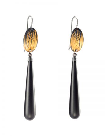 Long Hakea Earrings – Blackened Silver & Onyx Drops