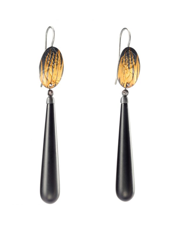 Long Hakea Earrings – Blackened Silver & Onyx Drops