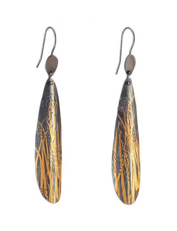 Long Hakea Hook Earrings – Blackened Silver & Gold