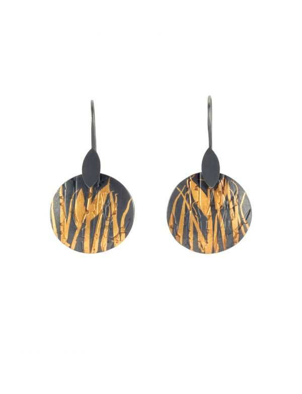 Small Round Grasses Earrings – Blackened Silver & Gold