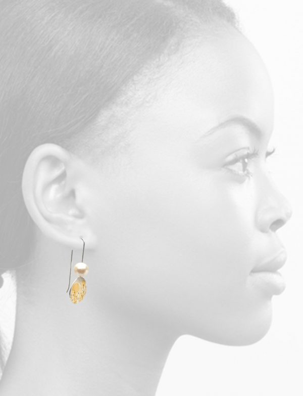 Round Wattle Hook Earrings – Silver, Gold & Pearl