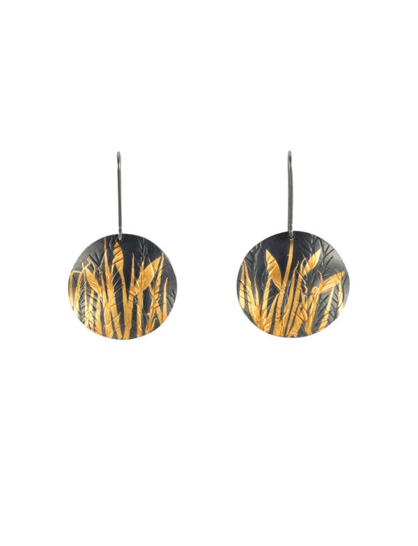Round Grasses Earrings – Blackened Silver & Gold