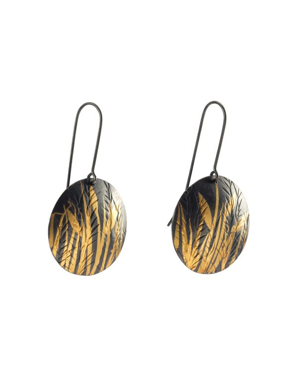 Round Grasses Earrings – Blackened Silver & Gold