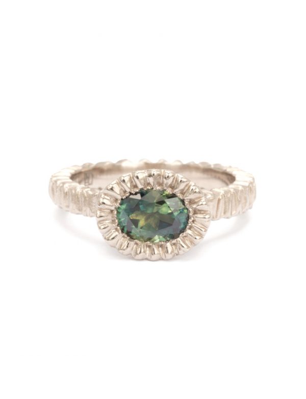 East West Oval Teeth Gem Ring – White Gold & Parti Sapphire