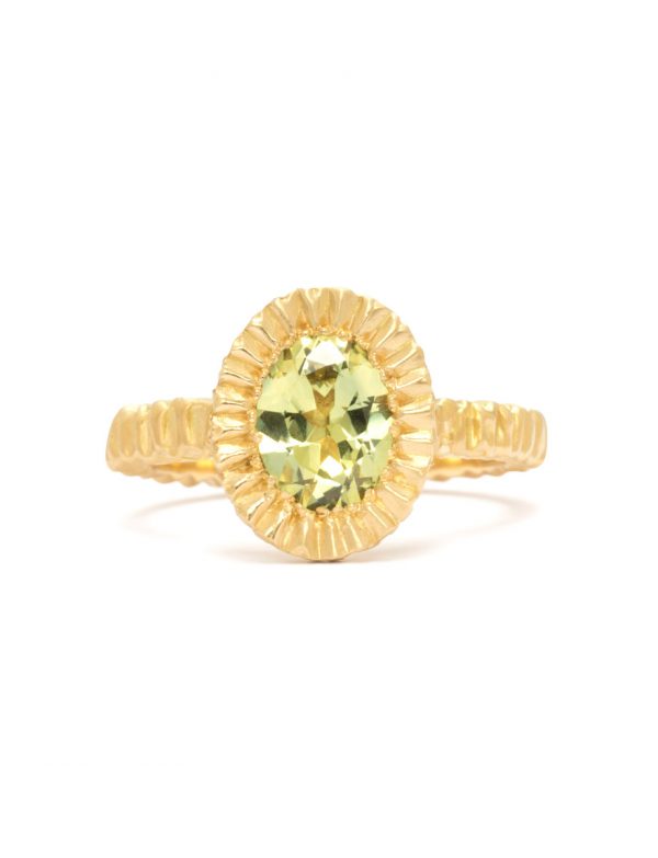 Elevated Oval Teeth Gem Ring – Gold & Pale Green Sapphire