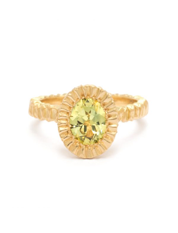 Elevated Oval Teeth Gem Ring – Gold & Pale Green Sapphire