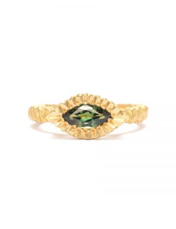 Elevated Marquise Teeth Gem Ring – Gold & Green Sapphire