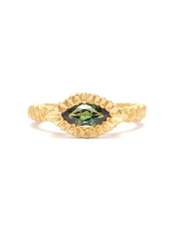 Elevated Marquise Teeth Gem Ring – Gold & Green Sapphire