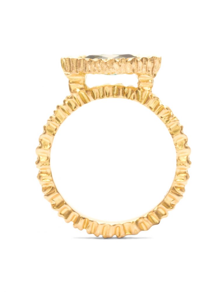 Elevated Marquise Teeth Gem Ring – Gold & Green Sapphire