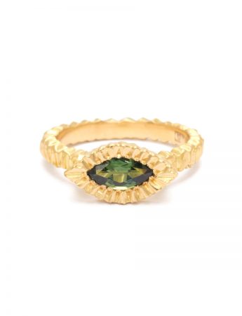 Elevated Marquise Teeth Gem Ring – Gold & Green Sapphire