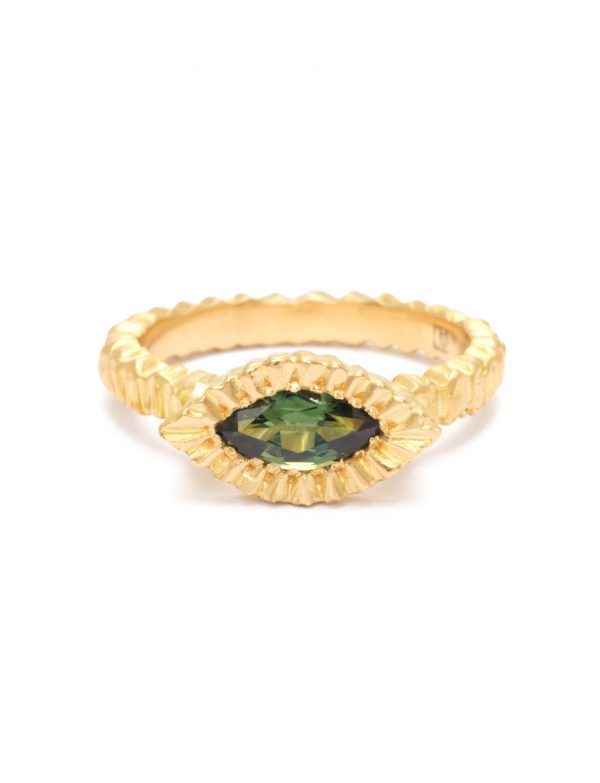 Elevated Marquise Teeth Gem Ring – Gold & Green Sapphire