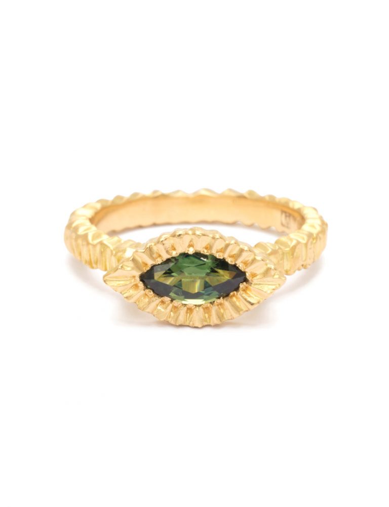 Elevated Marquise Teeth Gem Ring – Gold & Green Sapphire