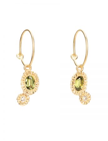 Asymmetric Oval Teeth Gem Hoops – Green Sapphire & Diamond