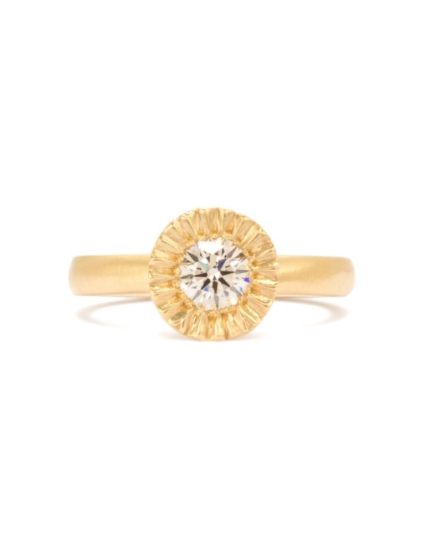 Solitaire Teeth Gem Ring – Gold & Champagne Diamond