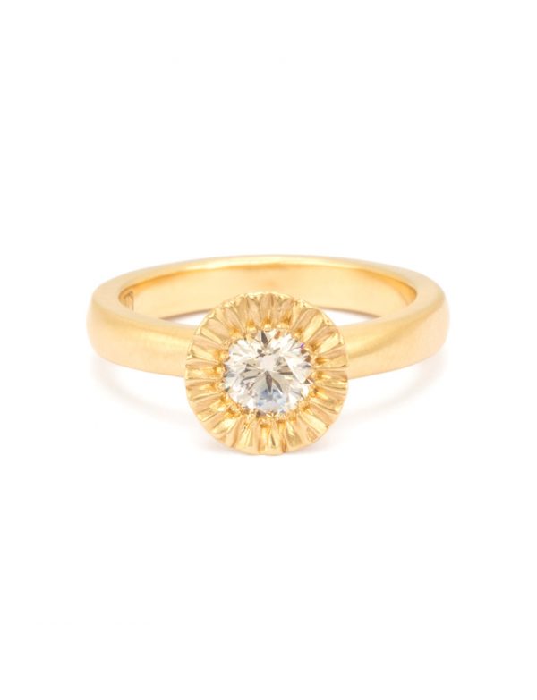 Solitaire Teeth Gem Ring – Gold & Champagne Diamond