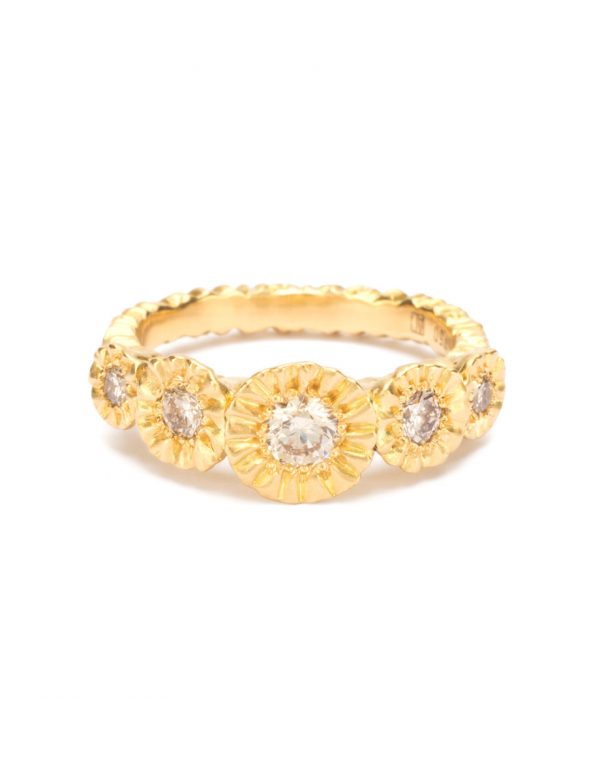 Tapered Teeth Gem Ring – Gold & Champagne Diamonds