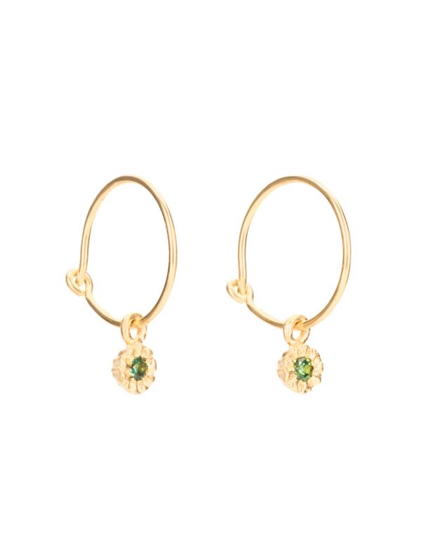 Mini Teeth Gem Hoop Earrings – Gold & Green Sapphire