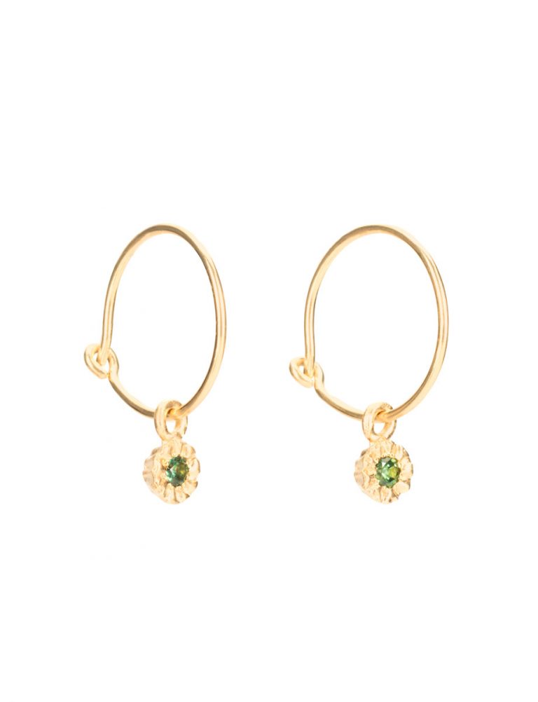 Mini Teeth Gem Hoop Earrings – Gold & Green Sapphire