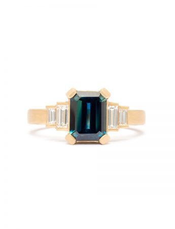 Deco Ring – Gold, Diamonds & Teal Sapphire