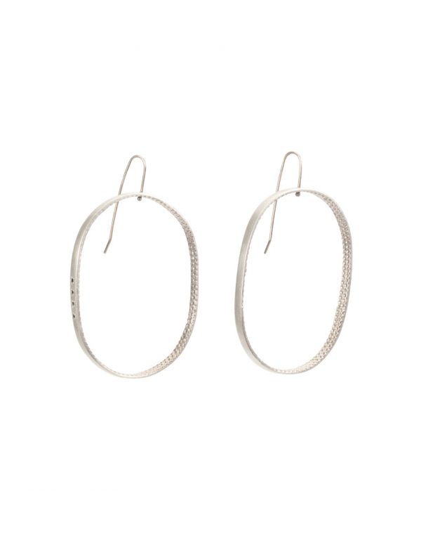 Textura Oval Hook Earrings – Black Spinel & Silver