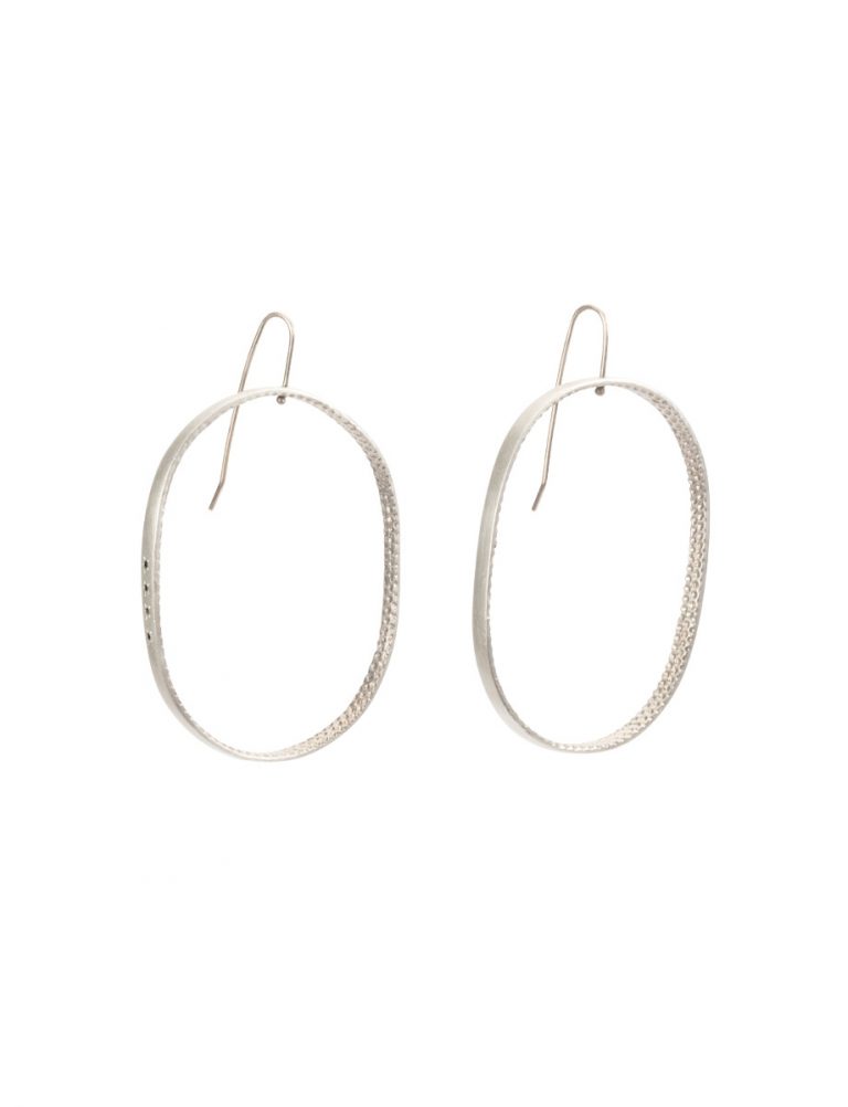 Textura Oval Hook Earrings – Black Spinel & Silver