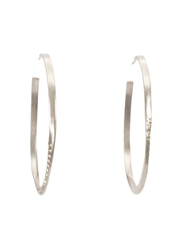 Textura Triangle Hoop Earrings – Silver & Hidden Gem