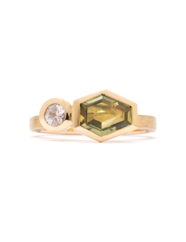 Crescent Ring – Yellow Gold & Parti Sapphire