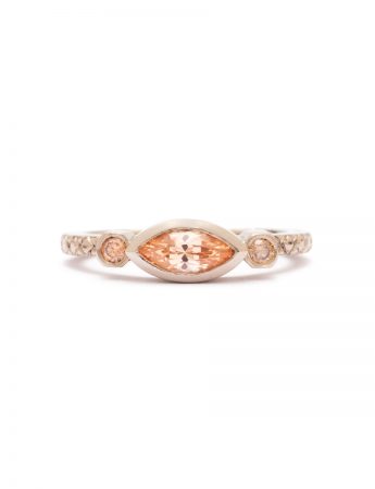 Trilogy Ring – White Gold, Diamond & Apricot Sapphire