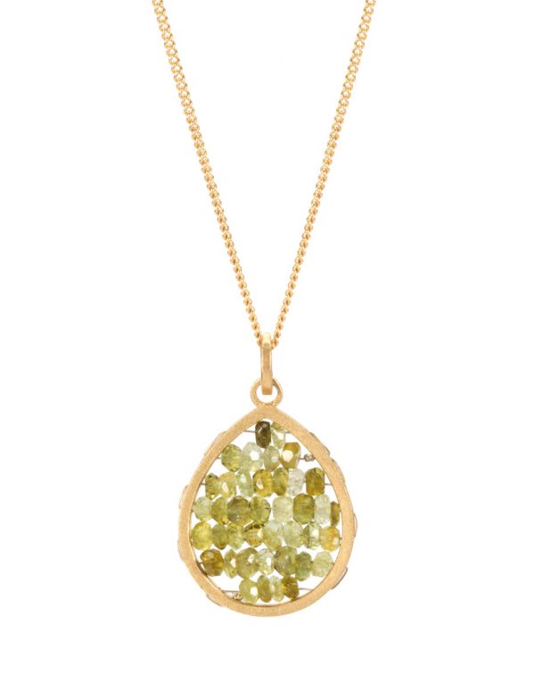 Small Teardrop Reef Pendant – Green Tourmaline & Gold
