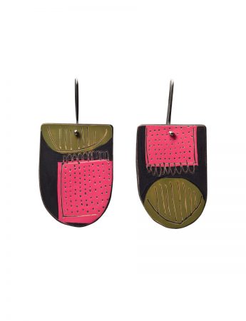 Apron Reversible Earrings – Magenta, Olive & Black