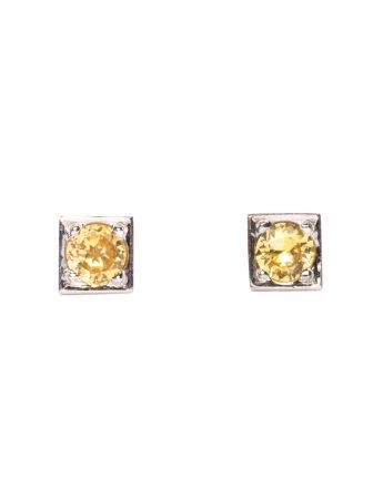 Stud Earrings – White Gold & Yellow Ceylon Sapphires