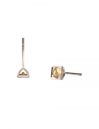 Stud Earrings – White Gold & Yellow Ceylon Sapphires