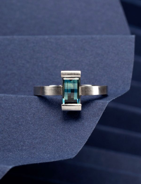 Falling Water Ring – Pixel Cut Australian Sapphire