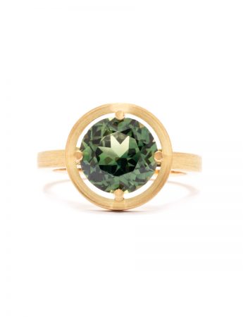 Halo Ring – Yellow Gold & Green Parti Sapphire