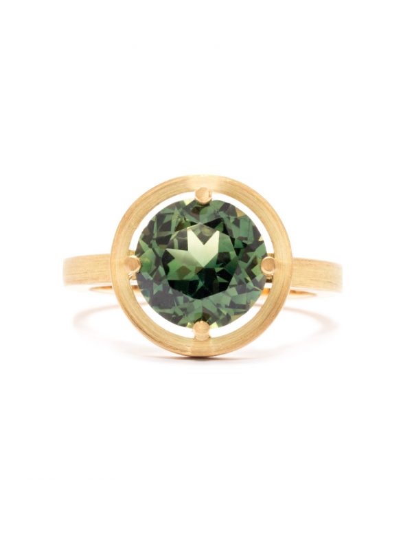 Halo Ring – Yellow Gold & Green Parti Sapphire