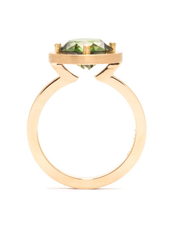 Halo Ring – Yellow Gold & Green Parti Sapphire