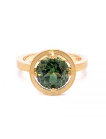 Halo Ring – Yellow Gold & Green Parti Sapphire