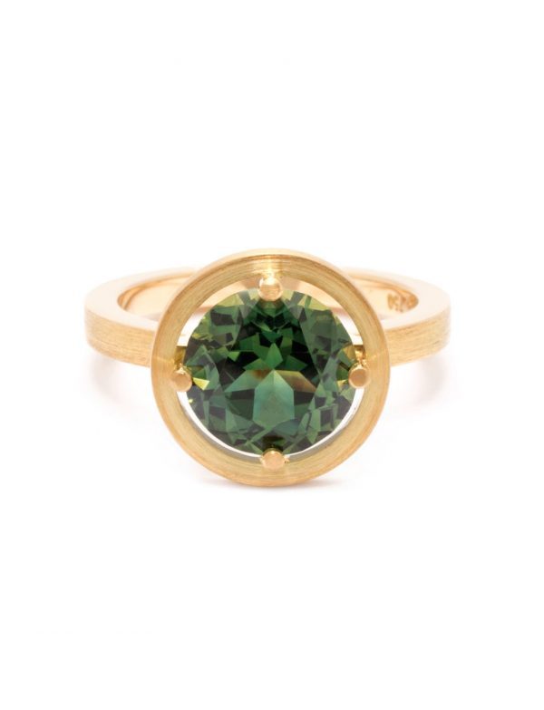 Halo Ring – Yellow Gold & Green Parti Sapphire