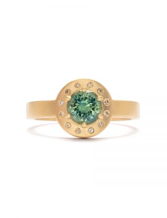 Circle Outline Ring – Light Green Sapphire & Diamonds