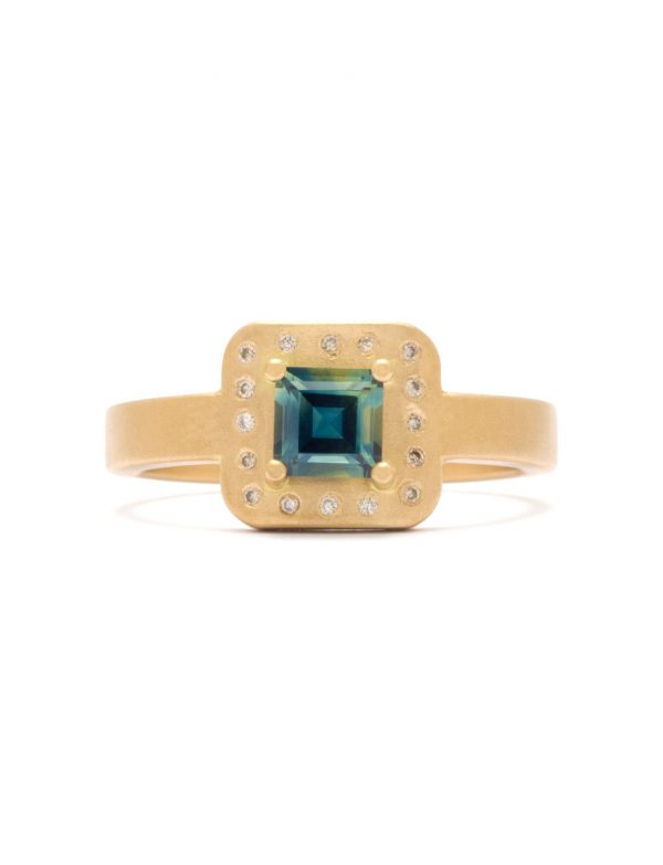 Square Outline Ring – Parti Sapphire & Diamond