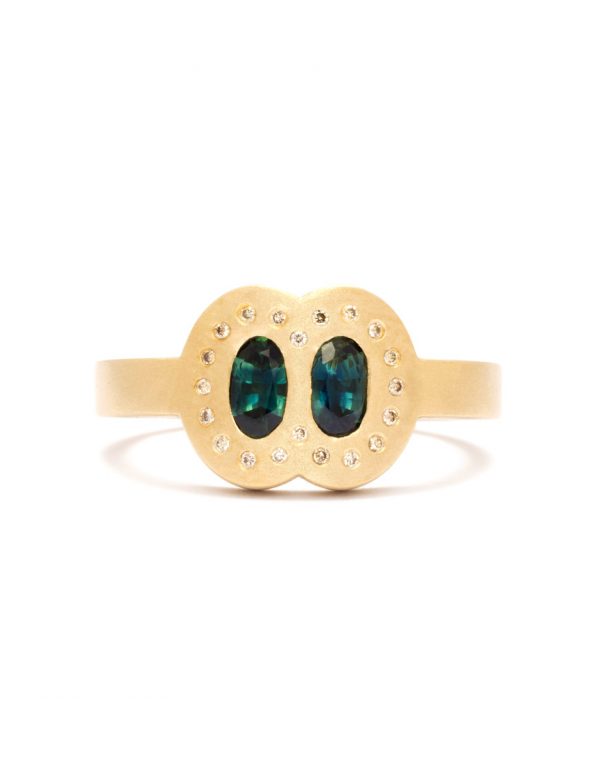 Double Oval Outline Ring – Blue Sapphire & Diamond