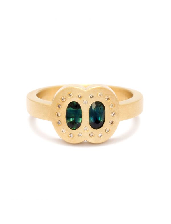 Double Oval Outline Ring – Blue Sapphire & Diamond