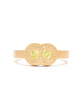 Double Circle Outline Ring – Yellow Sapphire & Diamond