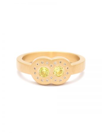 Double Circle Outline Ring – Yellow Sapphire & Diamond