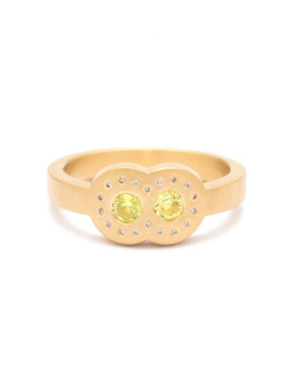 Double Circle Outline Ring – Yellow Sapphire & Diamond