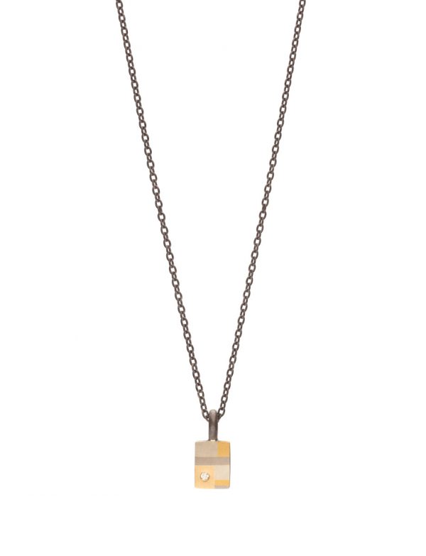 Petite Terrain Vertical Rectangle Pendant – Gold, Silver & Diamond
