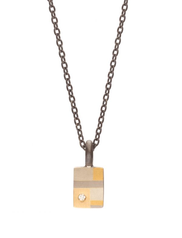 Petite Terrain Vertical Rectangle Pendant – Gold, Silver & Diamond