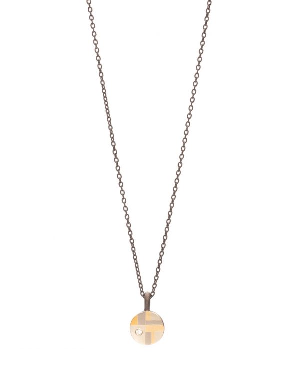 Petite Terrain Round Pendant Necklace – Gold, Silver & Diamond